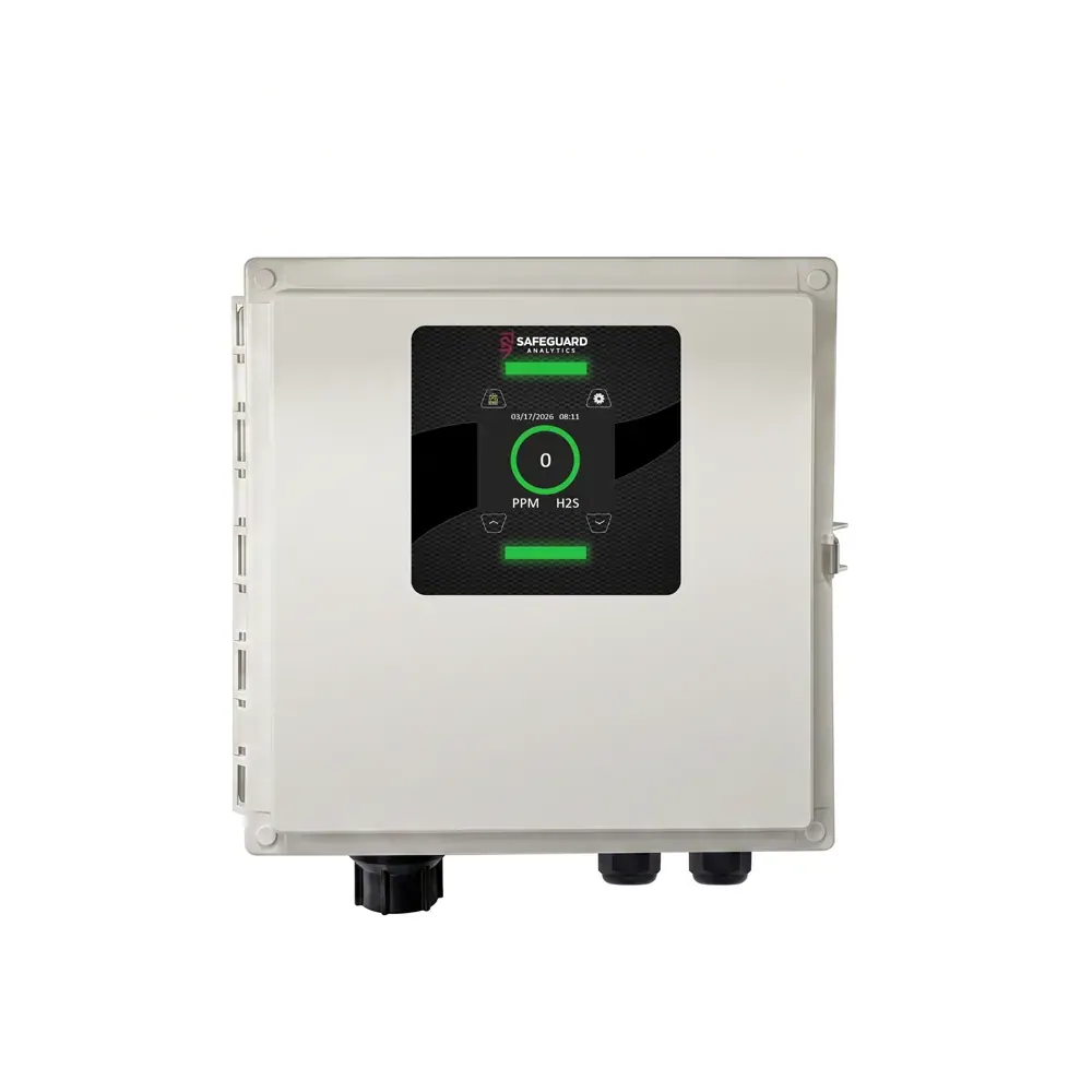 SA-220B industrial gas detector in the alternate NEMA enclosure with color display showing an H2S reading